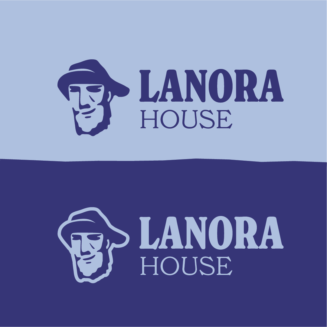 The Lanora House horizontal lockup, shown on light and dark